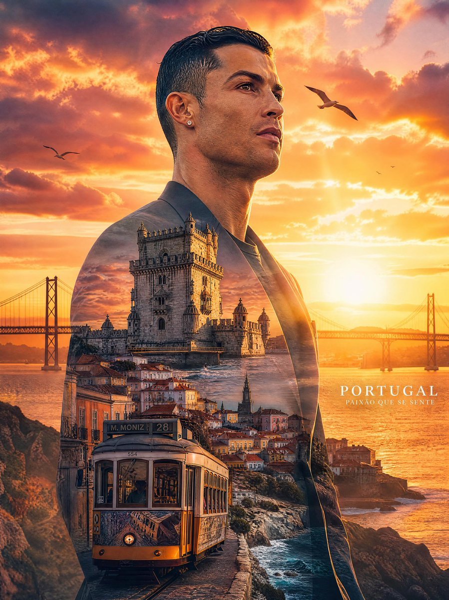 Created with GPT Image 2.0 on Yapper Prompt: Highly detailed cinematic double exposure portrait of Cristiano Ronaldo, confident and intense