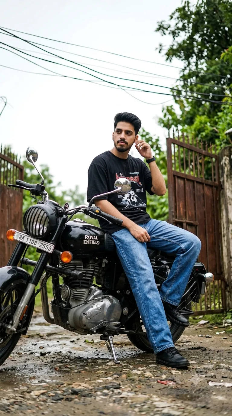 Royal Enfield Bike Pose Portrait