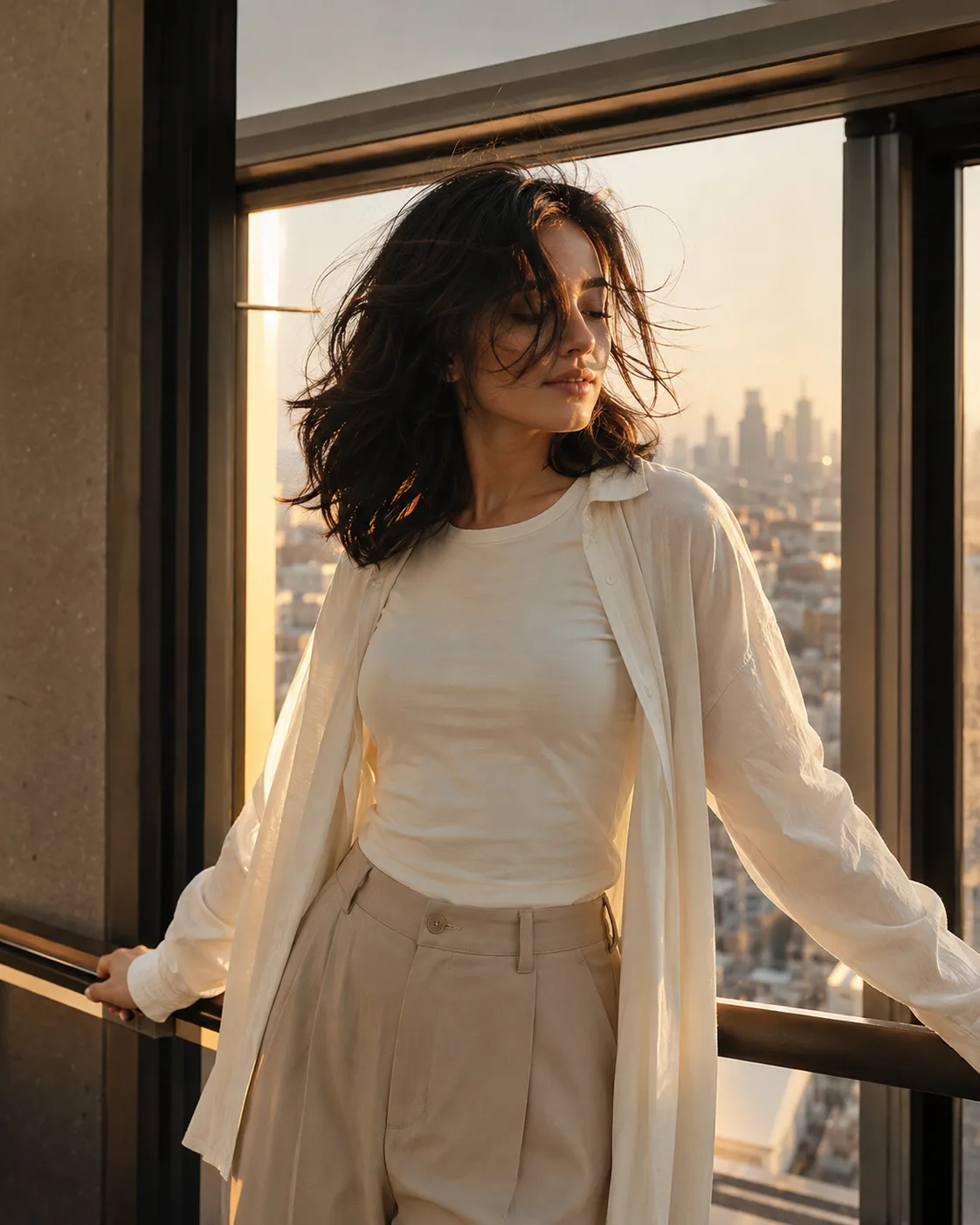 Create an ultra-realistic, premium cinematic lifestyle-fashion portrait inspired closely by the reference image, preserving its vertical