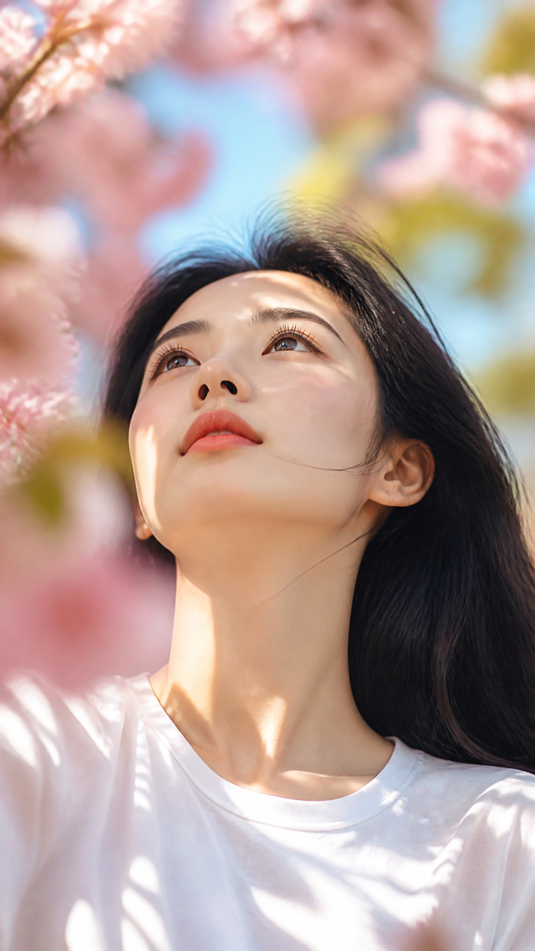 English Version Subject: An adult Chinese woman in her mid-20s, with smooth pale skin, a delicate oval face, dark expressive eyes, soft