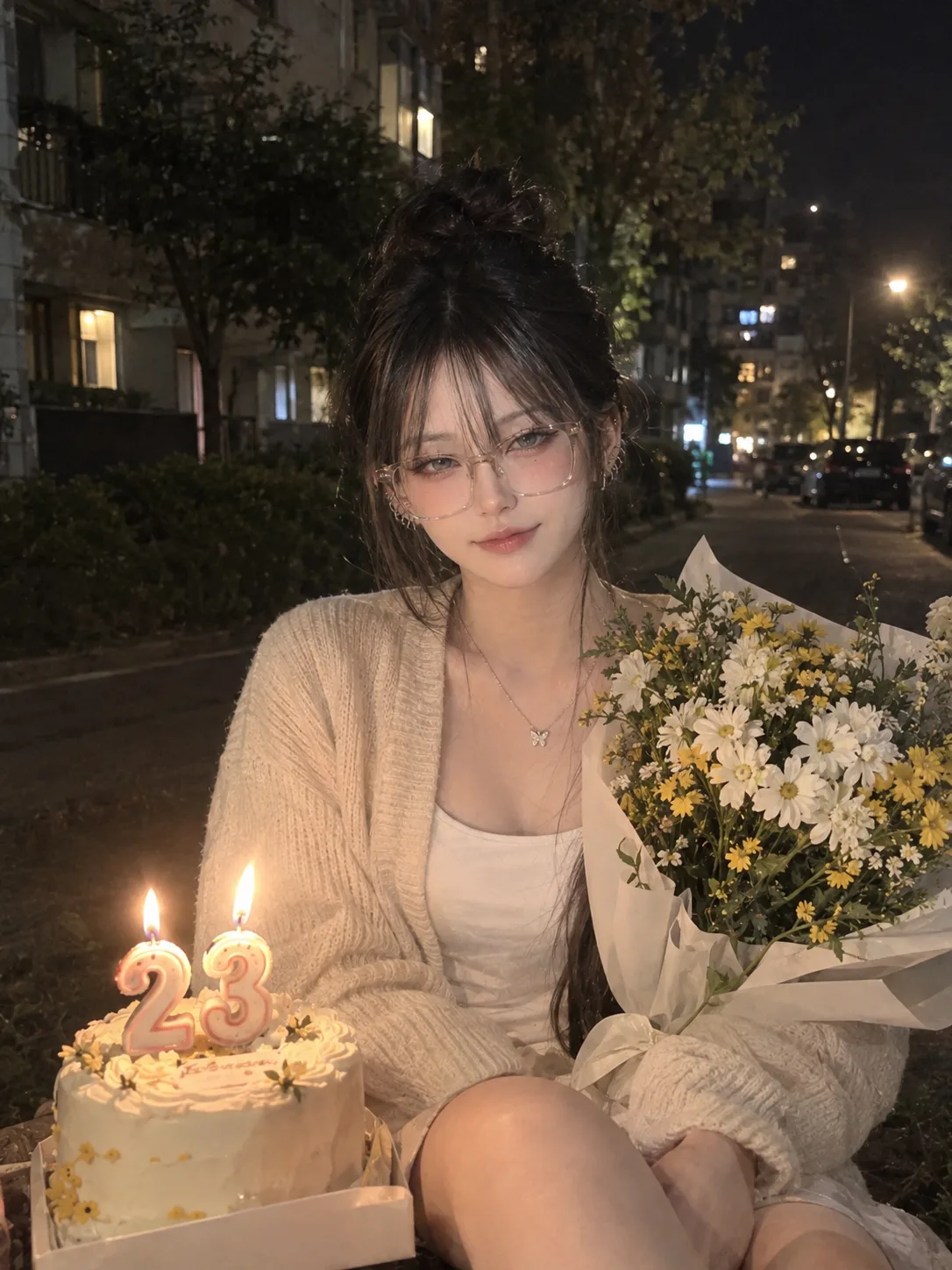 Create an ultra-realistic, high-resolution cinematic night-time birthday portrait using the uploaded face image as the EXACT identity