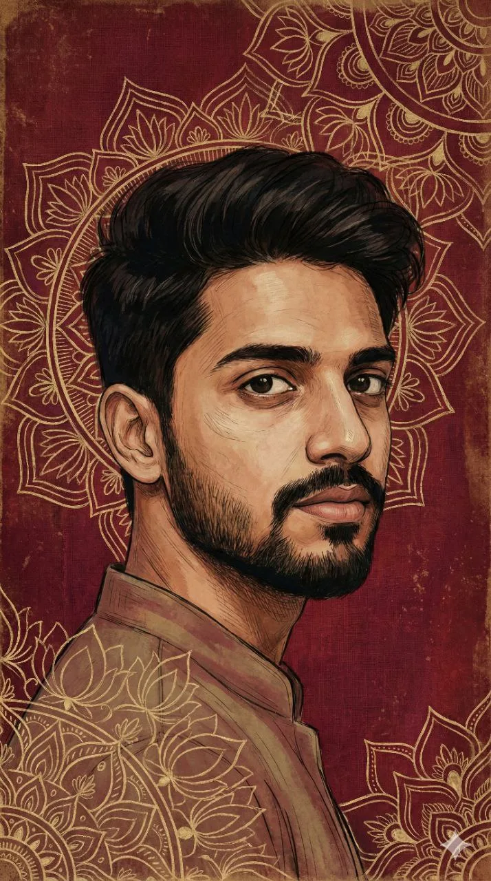 Vertical artistic portrait using the uploaded image as a hard identity lock.
