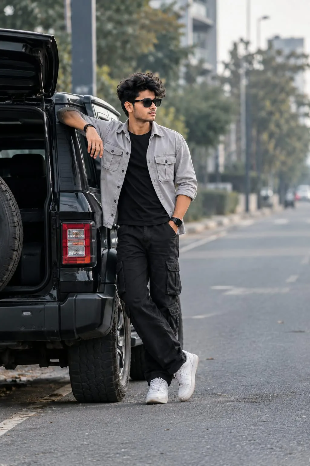 Create an ultra-realistic, high-resolution cinematic full-body outdoor fashion portrait based specifically on the uploaded reference image.