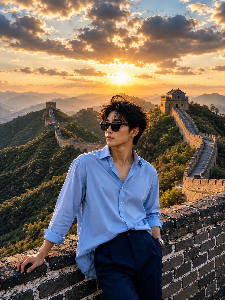 Created with GPT Image 2.0 on ChatGPT Prompt: Ultra-realistic travel photography of a stylish young woman standing on the Great Wall of
