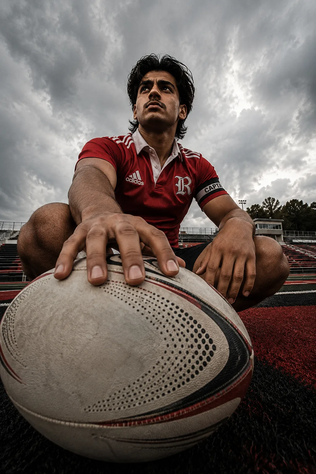 Exact Image Recreation Prompt Prompt: Create a highly photorealistic cinematic sports-fashion photograph of a young adult male rugby player