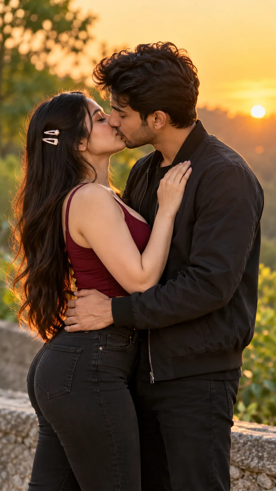 Create an ultra-realistic, high-resolution cinematic romantic couple portrait based closely on the uploaded reference image.