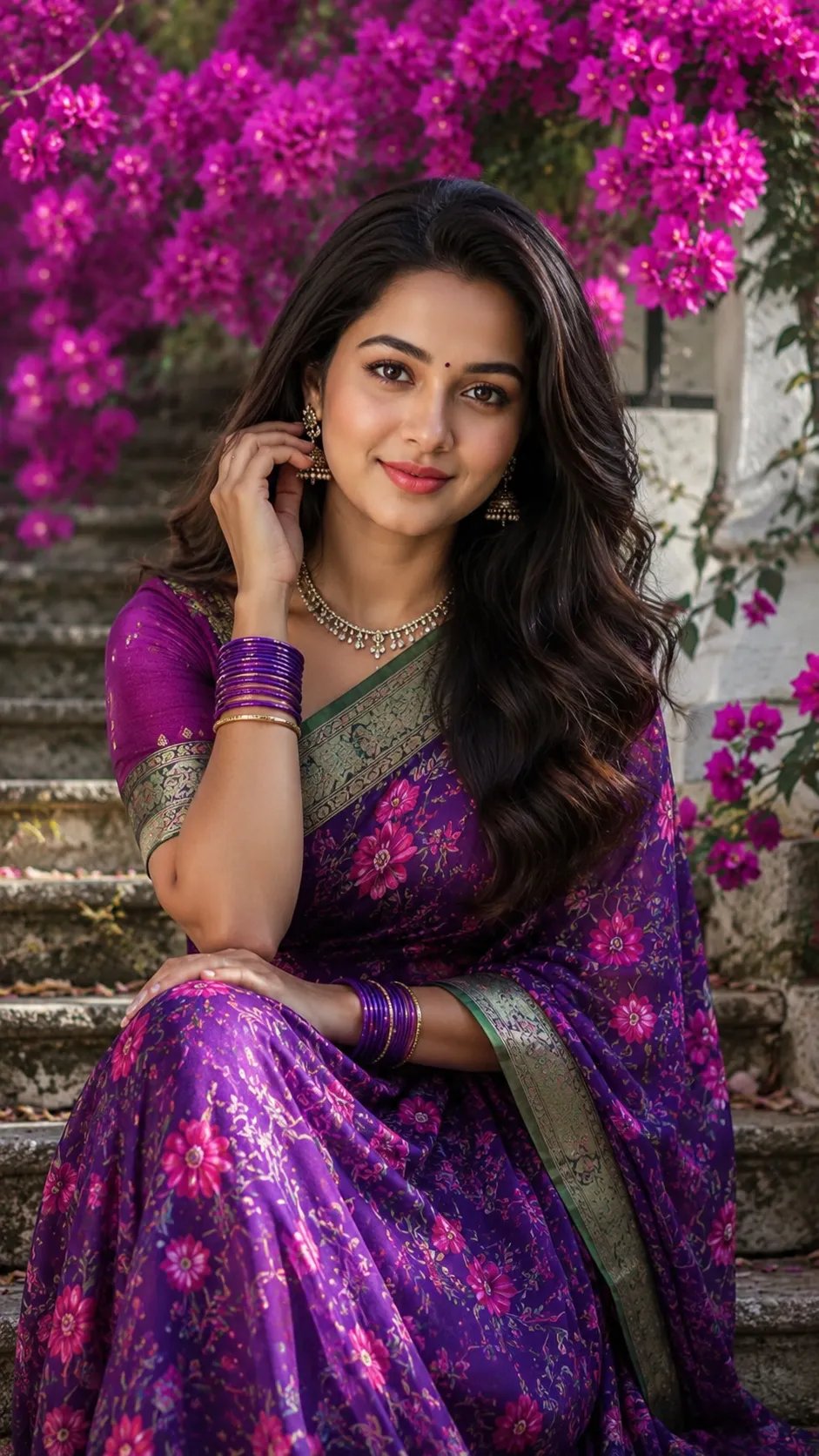 Woman in floral saree