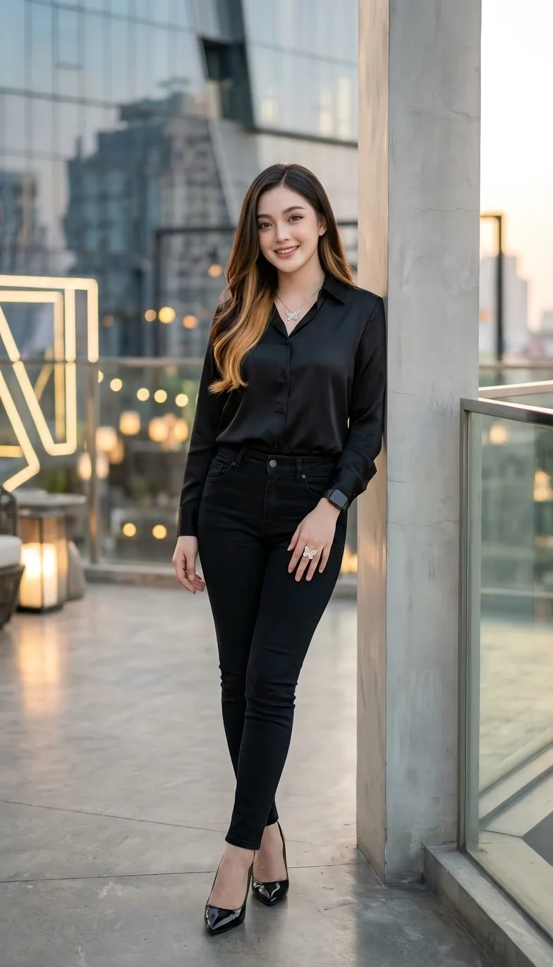 Rooftop Elegance in All Black