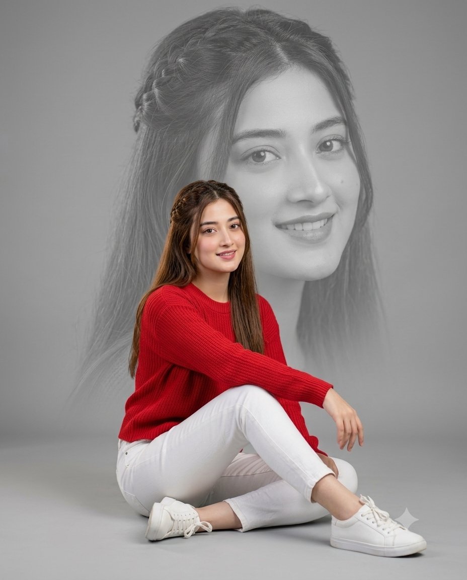 Image Using On Gamini Nano Banana Pro Prompt: Generate a hyper-realistic, cinematic portrait of the uploaded beautiful woman, seated