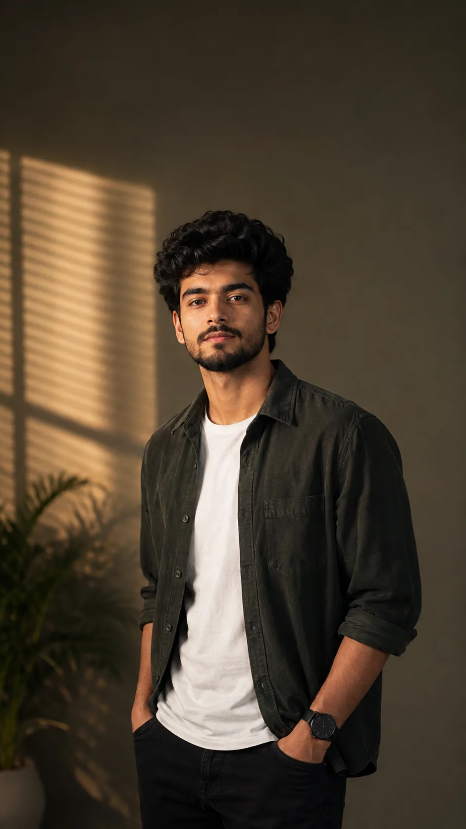 Create an ultra-realistic, high-quality vertical studio portrait of a completely different young man.