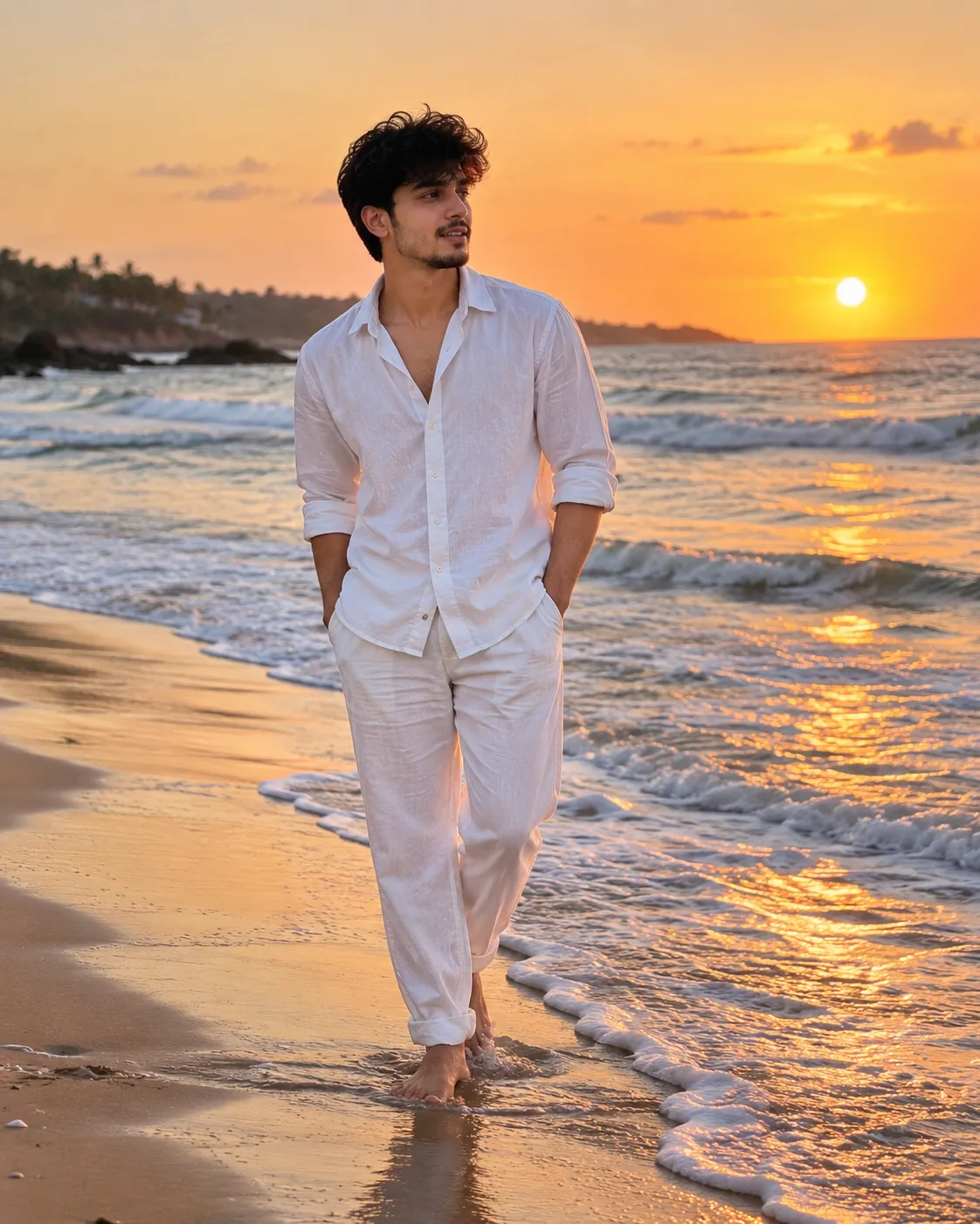 Use my uploaded photo as the only identity reference and the uploaded beach image as the background/composition reference.