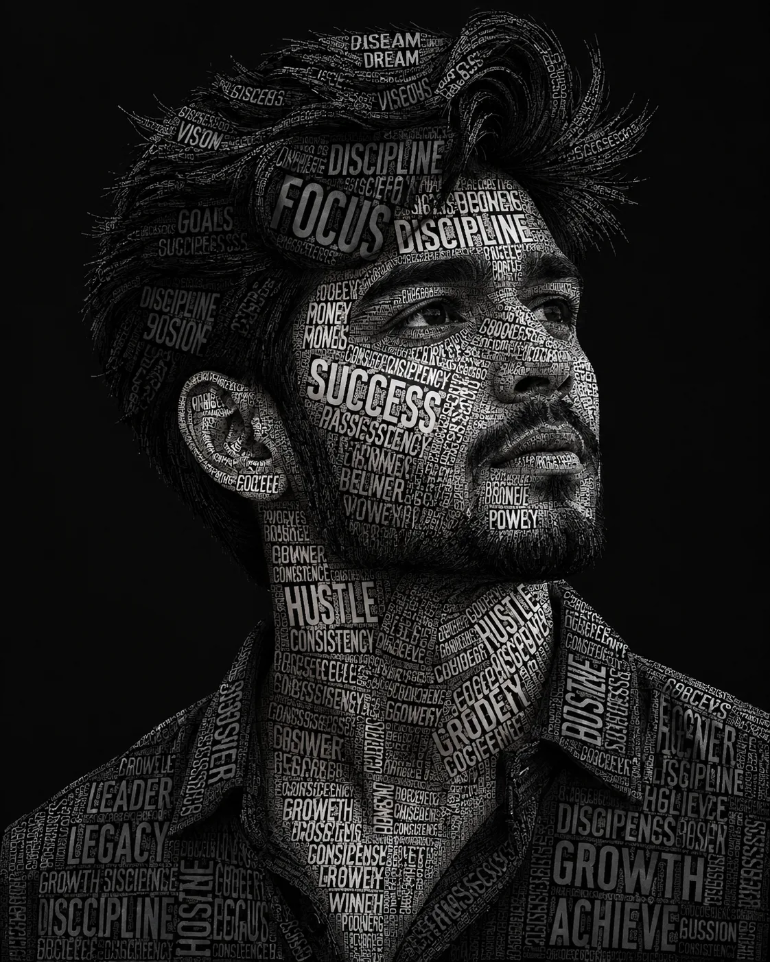Create an ultra-realistic high-end typography portrait using the uploaded image as the face reference.