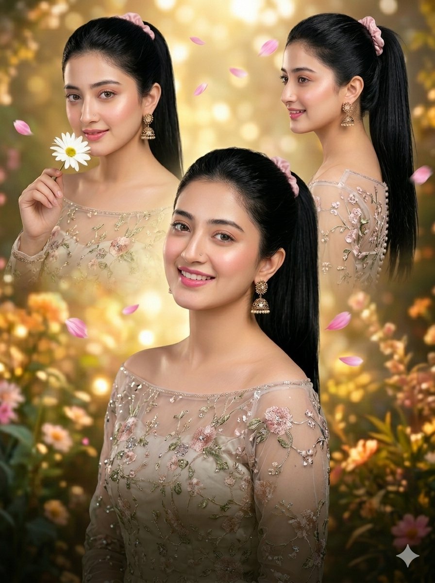 Image using on Gamini nano banana pro Prompt💬 A premium, highly detailed portrait collage with a professional three-pose composition.