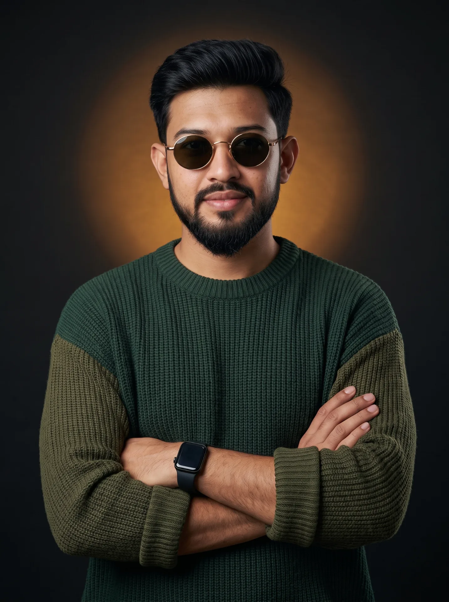 Vertical 4:5 hyper‑realistic studio portrait.