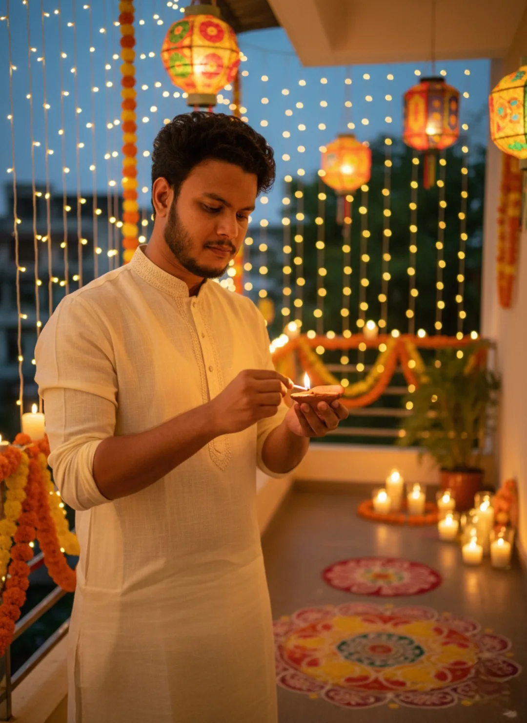 > Prompt: A hyper-realistic, cinematic medium shot of a 26-year-old Indian man with short black wavy hair and a well-groomed beard,