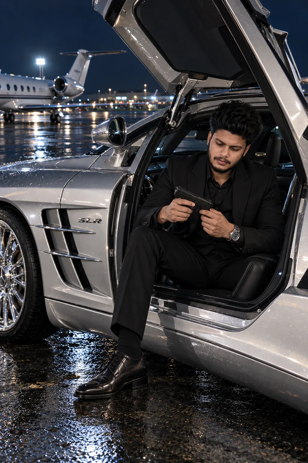 Create an ultra-realistic, cinematic luxury lifestyle photograph using the uploaded reference image as the exact identity reference for the