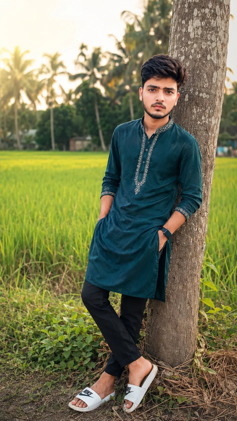 Boy in paddy field portrait