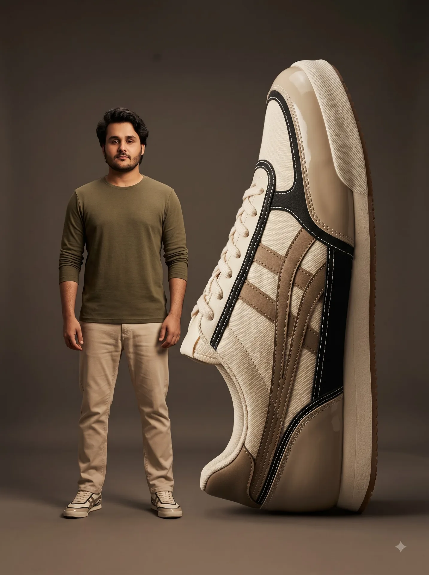 Realistic high-end cinematic fashion advertising, portraiture full-body-focused editorial composition featuring me as the main person,