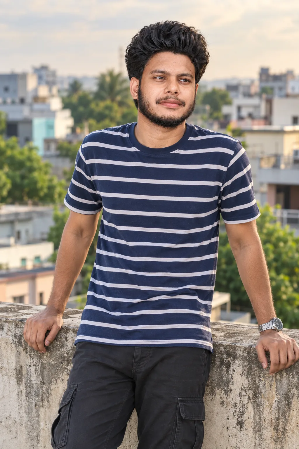 Prompt: Create a highly realistic, ultra-detailed cinematic outdoor portrait of the young Indian man in the reference image.