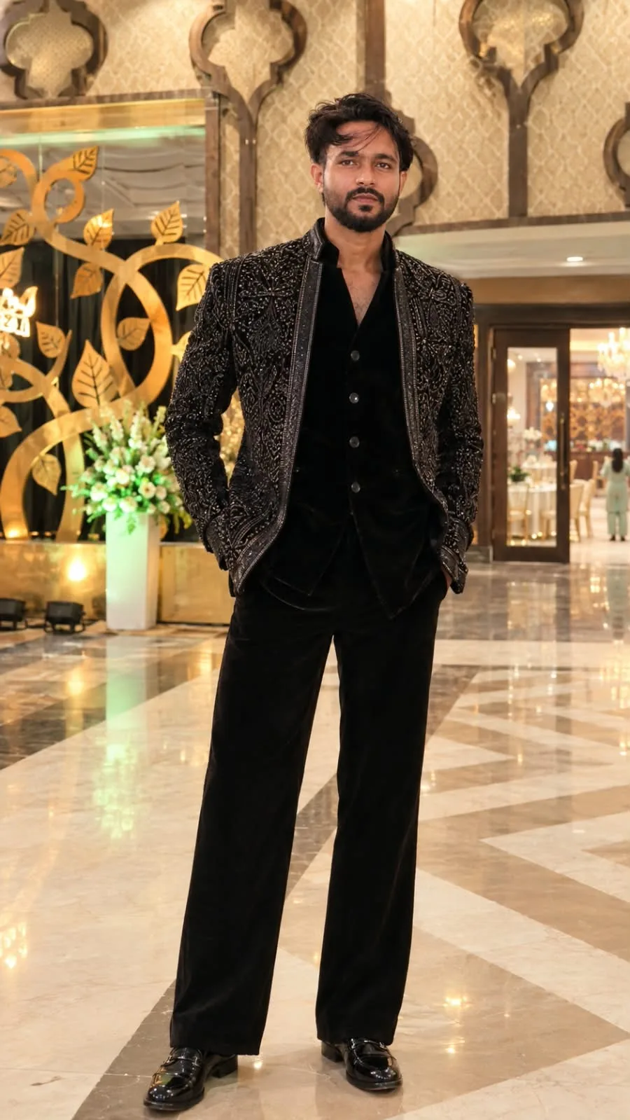 Create an ultra-photorealistic, high-end cinematic vertical 9:16 full-body fashion portrait, closely recreating the uploaded reference