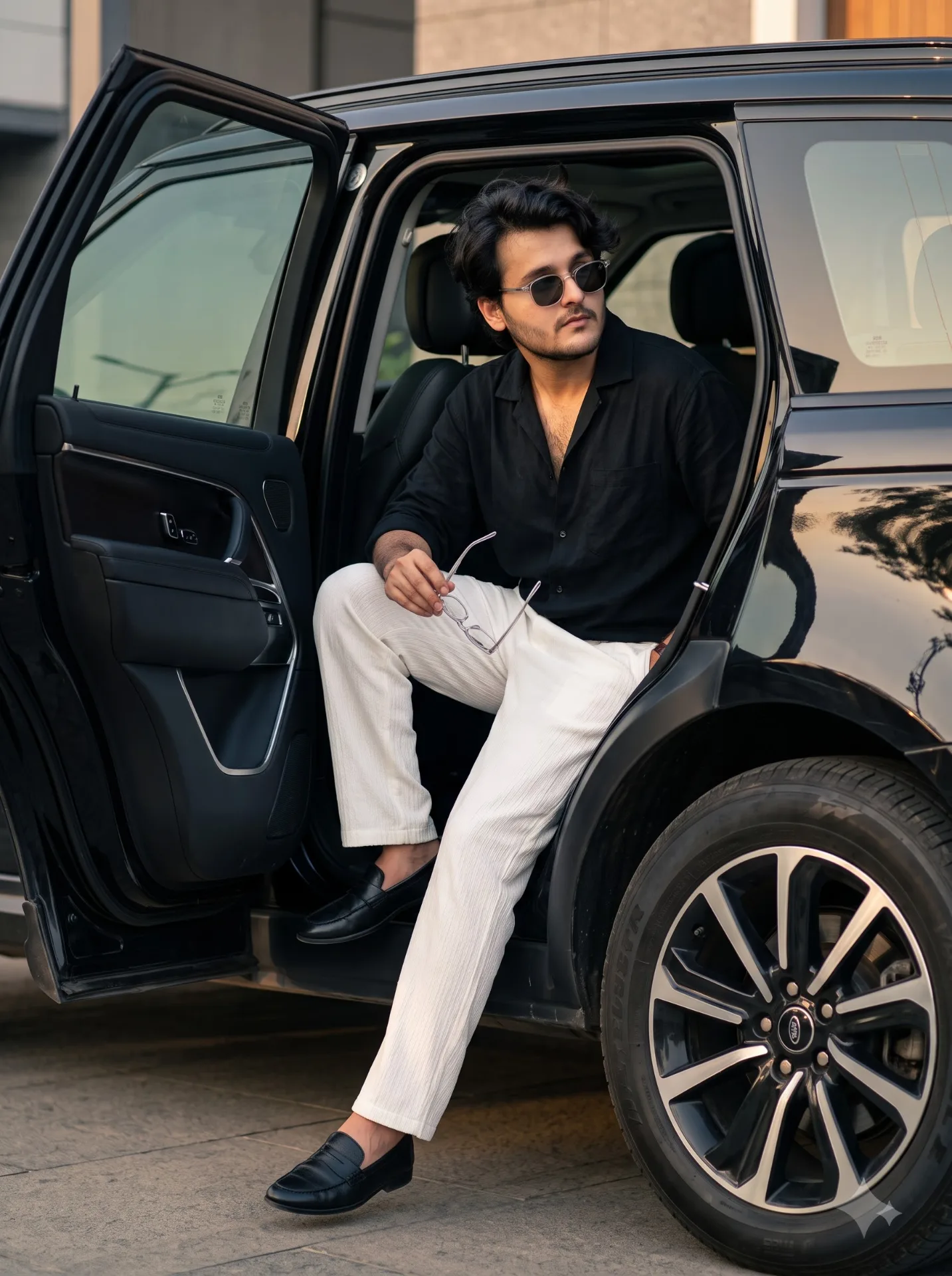 Ultra-realistic cinematic DSLR automotive fashion photo, EXACTLY 1080×1350 px, strict 4:5.