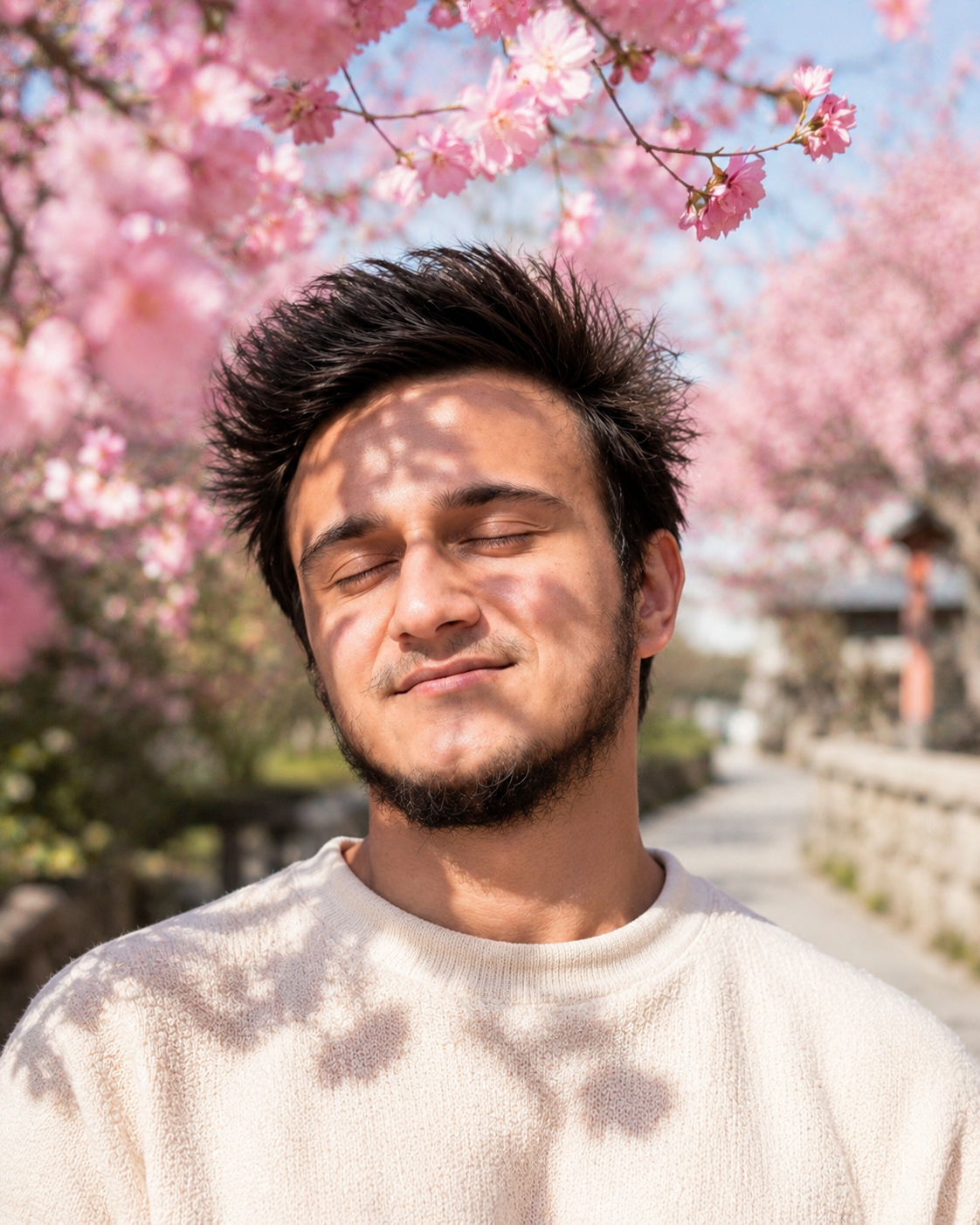 Soft dreamy spring portrait inspired by Japanese cherry blossom season.
