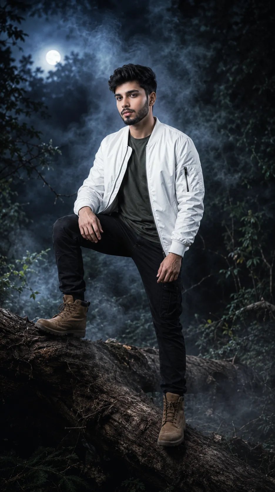 Man in Forest at Night