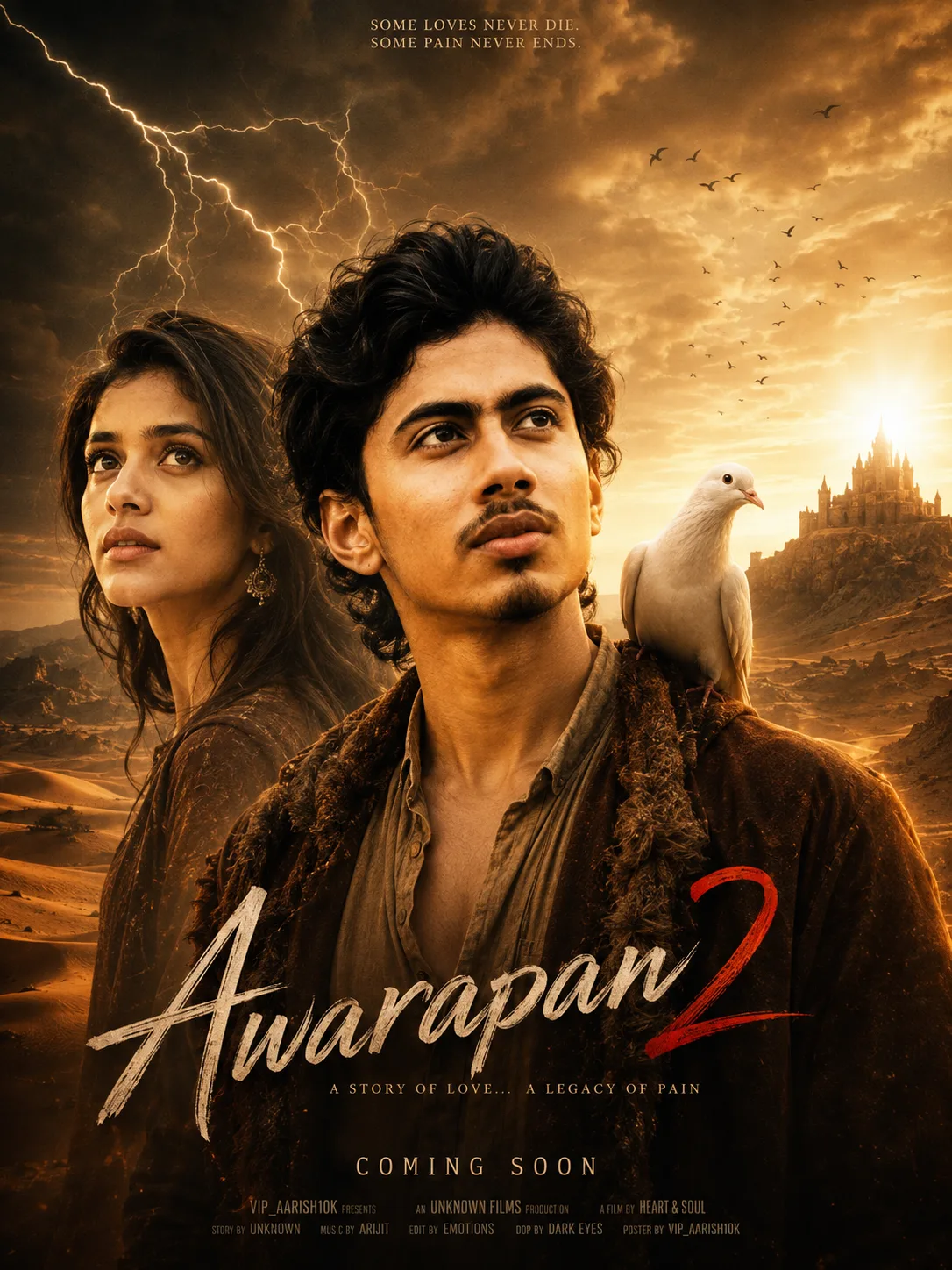 Prompt: Create an ultra-detailed, cinematic Awarapan 2–style fictional movie poster, vertical 4:5 composition, premium Bollywood drama