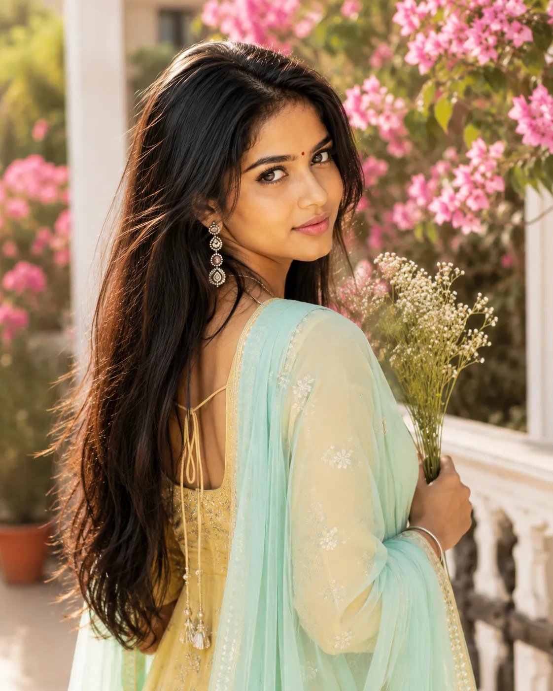 Girl with flowers and dupatta