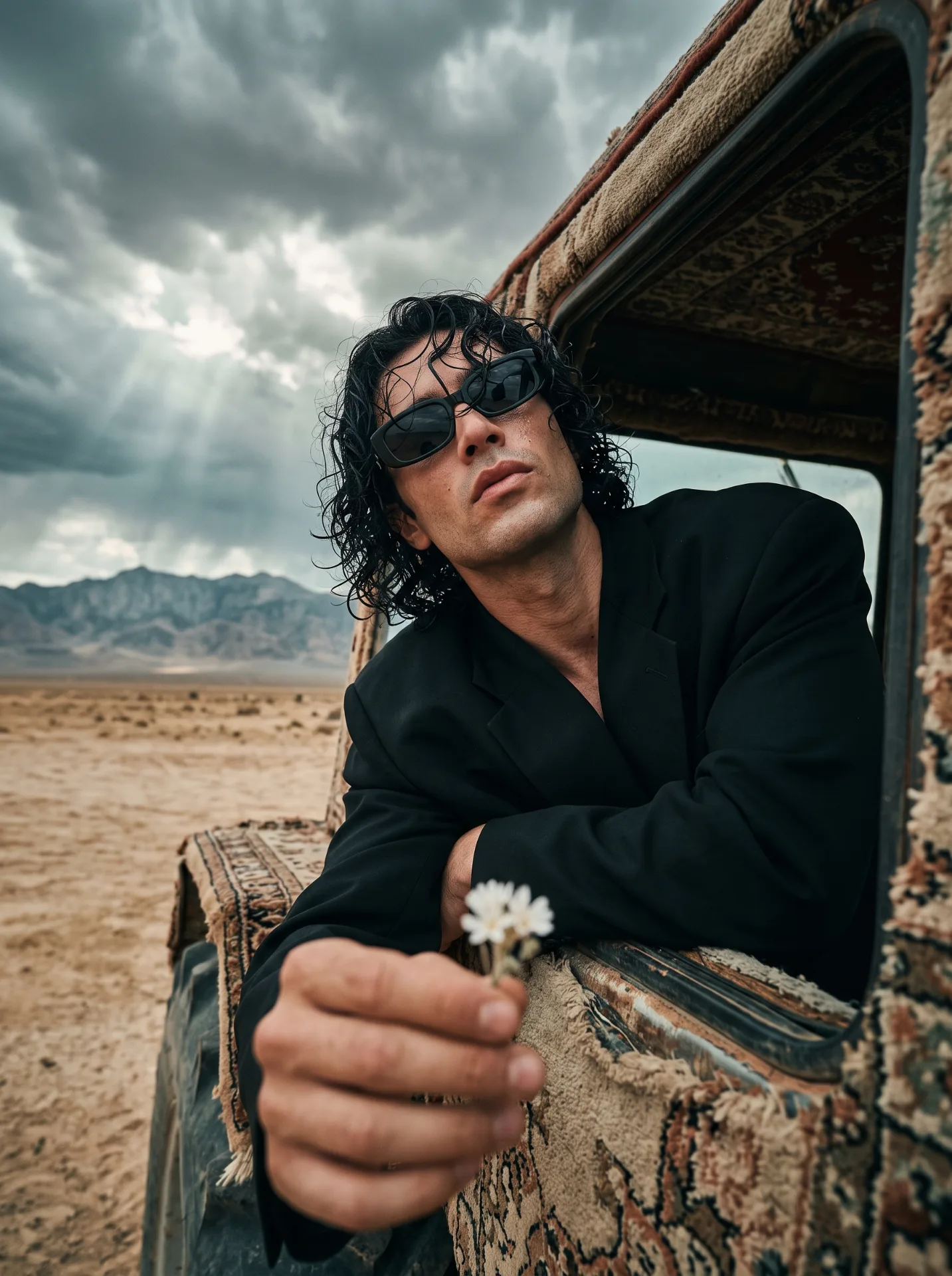 :A wildflower blooming in the desert.Google Gemini Nano Banana Pro and Grok Imagine.PROMPT : Ultra-detailed cinematic close-up photograph,