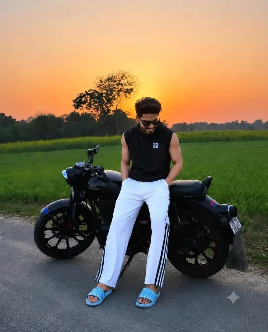 Transform the uploaded photo into this exact ultra-realistic cinematic sunset portrait while preserving the uploaded person's identity