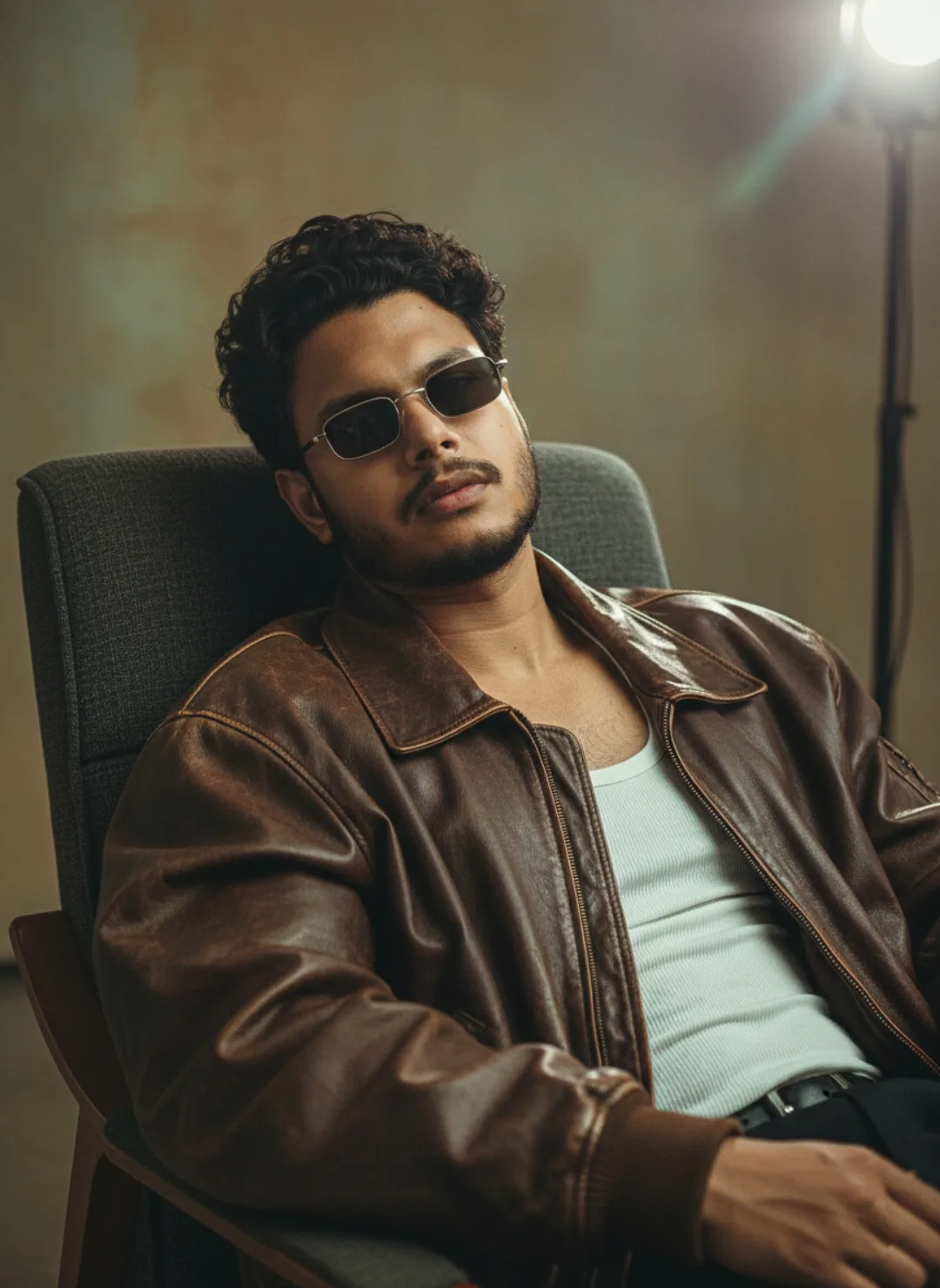 I have generated a detailed prompt based on the image you provided: A medium close-up portrait photograph captures a young South Asian man