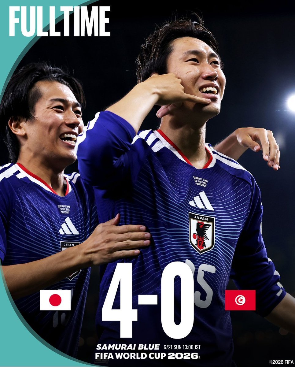 FIFA World Cup 2026TM XGroup Stage Matchday 2 SAMURAI BLUE 4-0 Tunisia National Team Nippon Television NHK BS DAZN @FIFAWorldCup #The