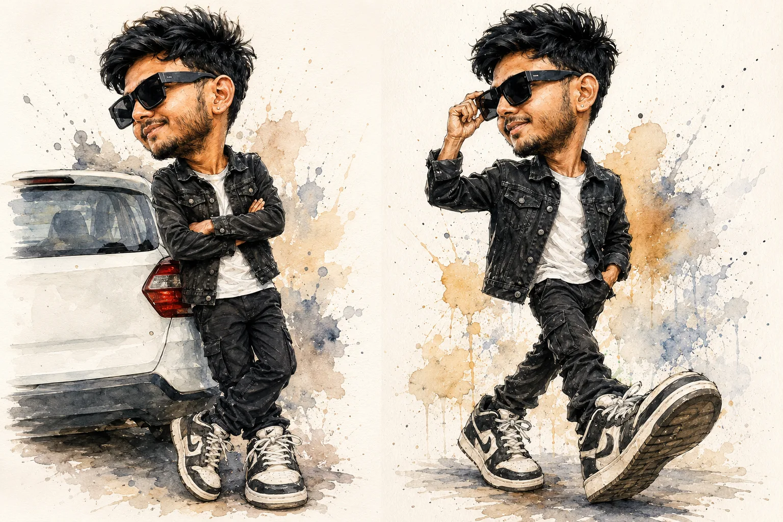 Create a highly detailed, ultra-realistic watercolor and ink caricature illustration based directly on the provided reference photo.