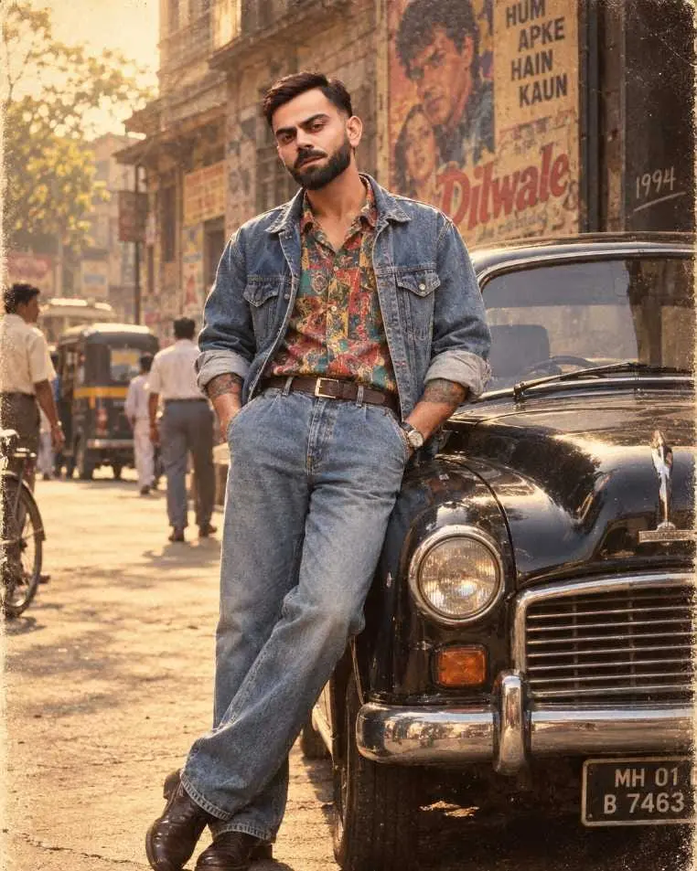 Create an ultra-realistic 1990s Indian Bollywood-style cinematic photo using my uploaded image as the ONLY identity reference.
