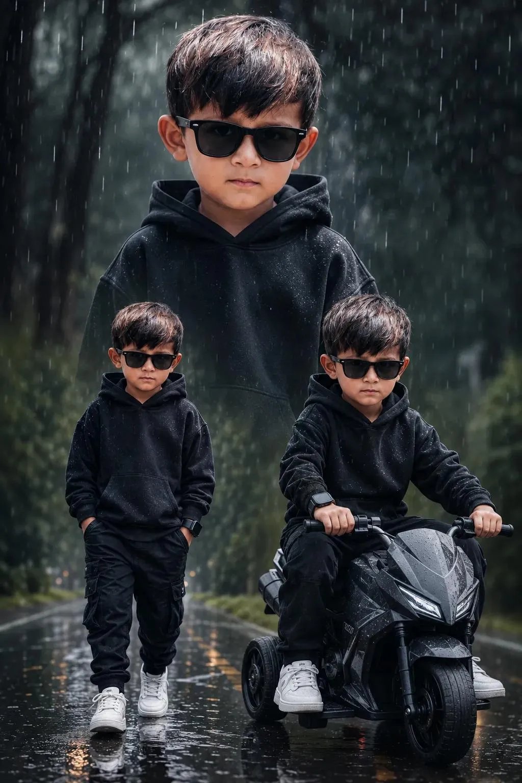New Prompt:- @mr___p___yadav___0143 Ultra-realistic cinematic collage of the exact same 6-year-old South Asian boy, strict face