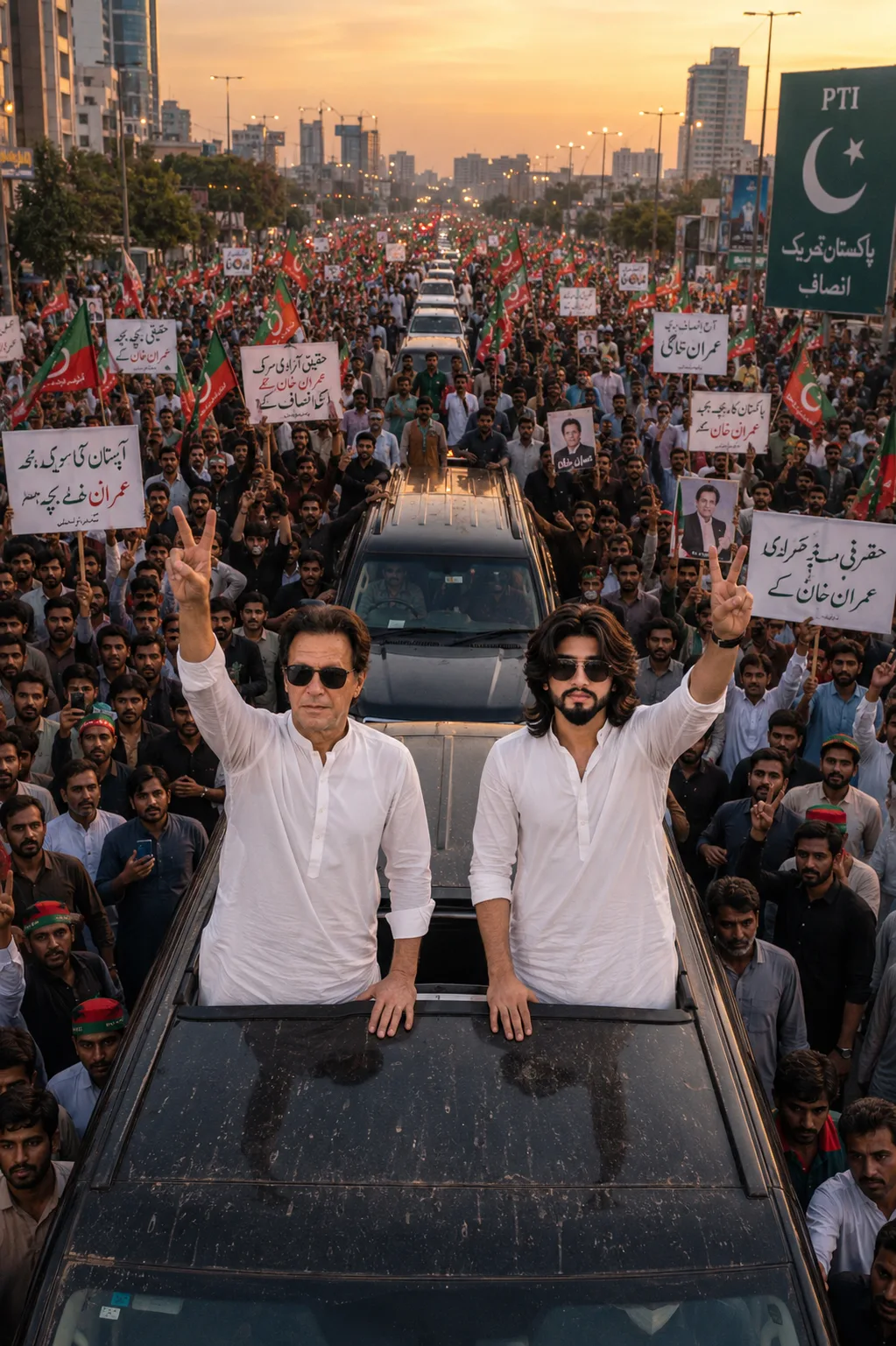 A high-angle, frontal photograph, precisely capturing the scene from image_17.png, which depicts a vast political procession filling a