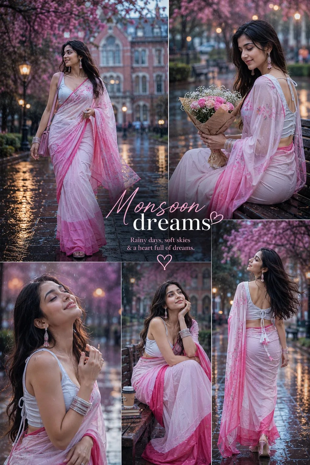 Monsoon Woman Saree Collage