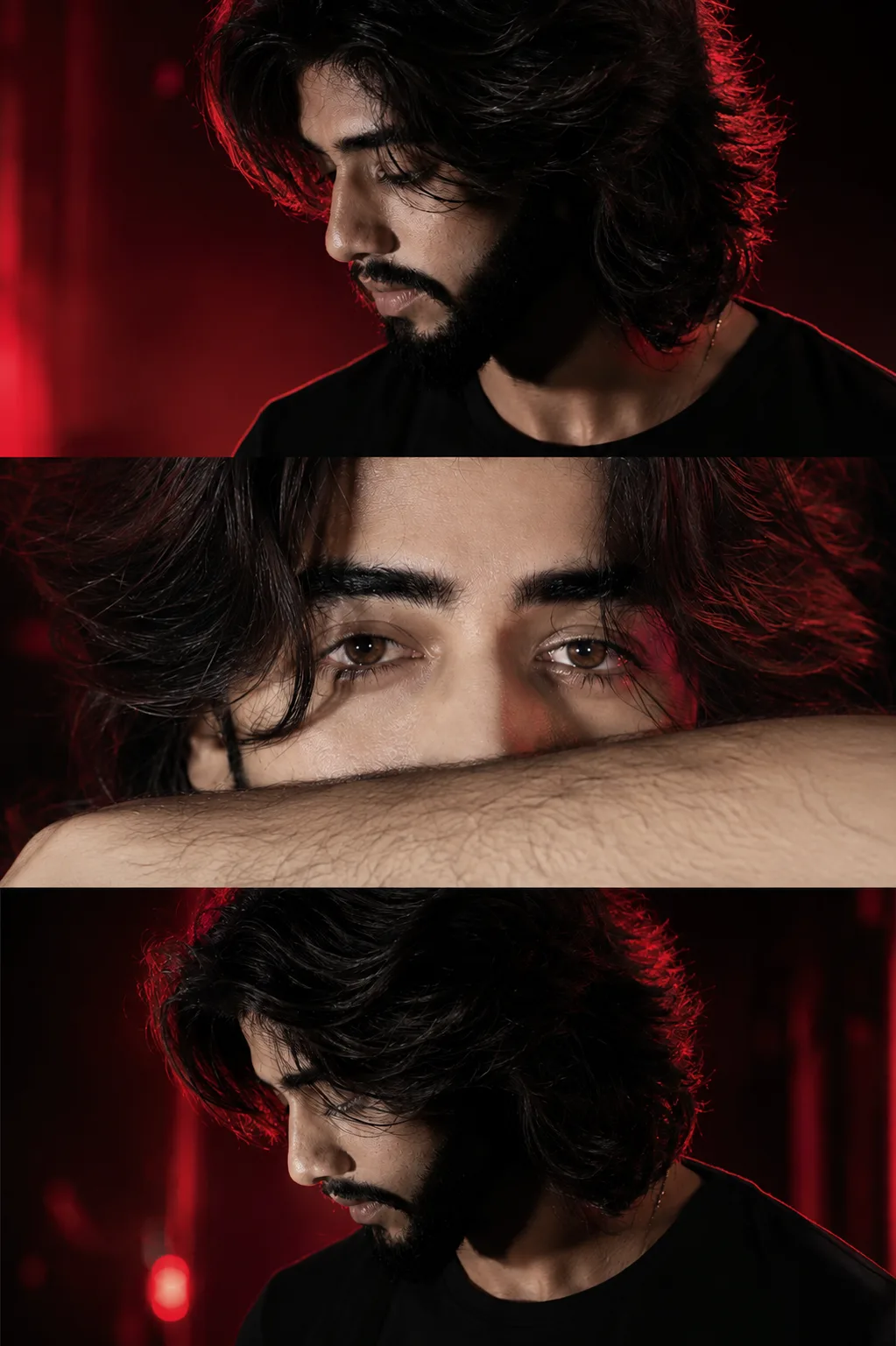 A three-panel vertical cinematic collage.
