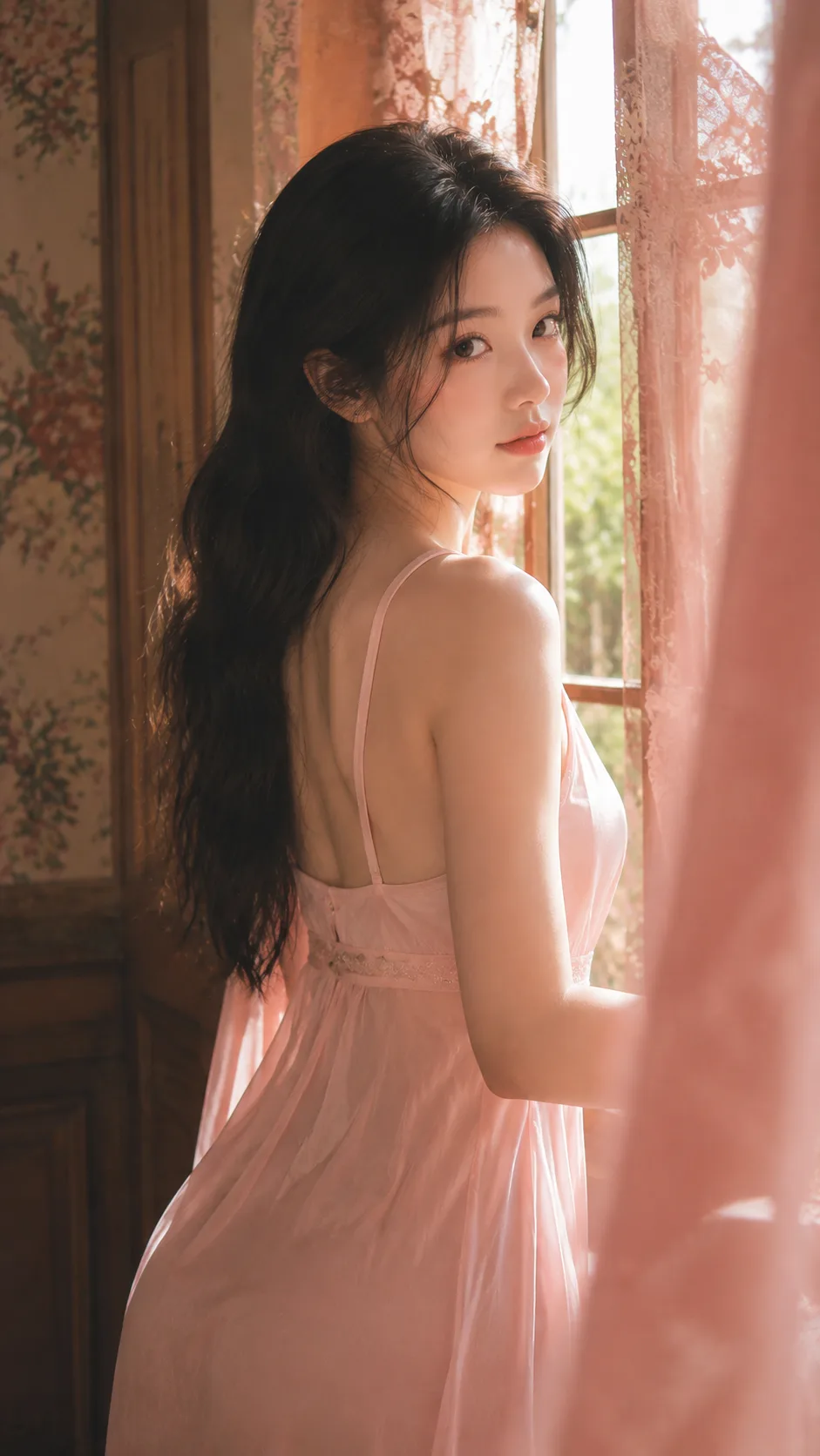 Vertical 9:16 realistic portrait photo, “Veil Light Portraits”.