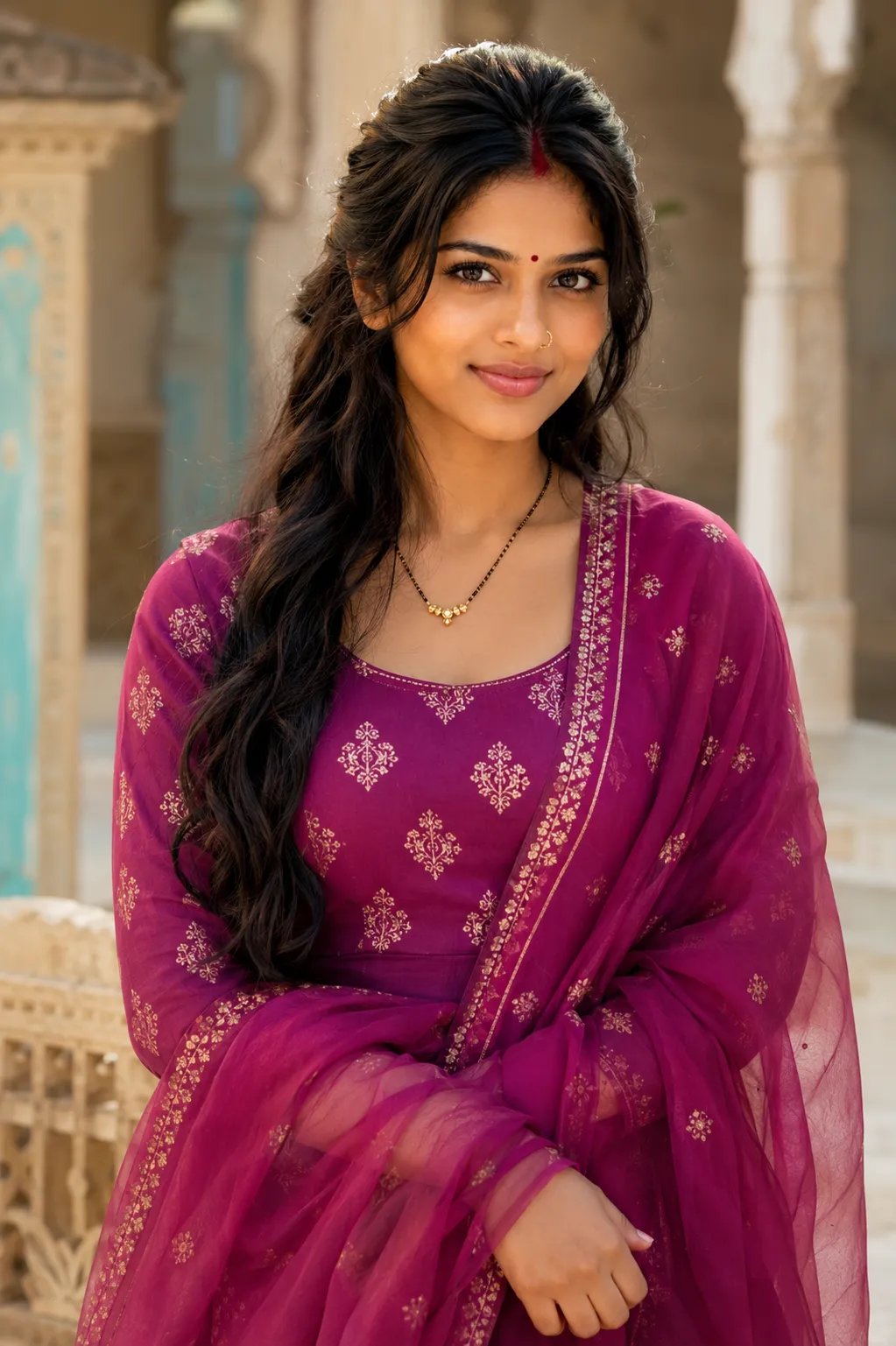 Prompt 👇 A high-quality, realistic portrait of a beautiful Indian woman smiling warmly.