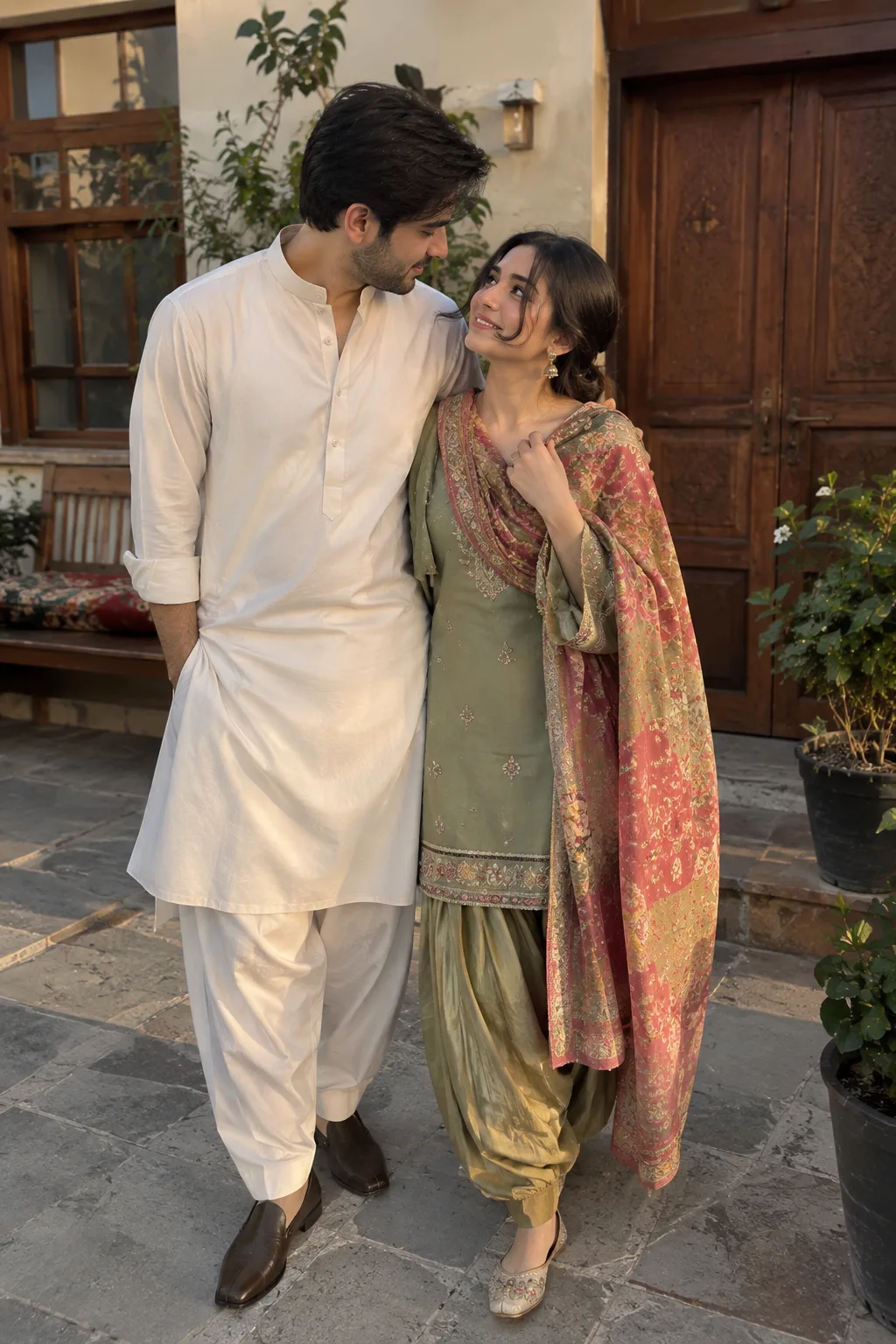 Use the uploaded reference photos of the woman and her husband as identity references.