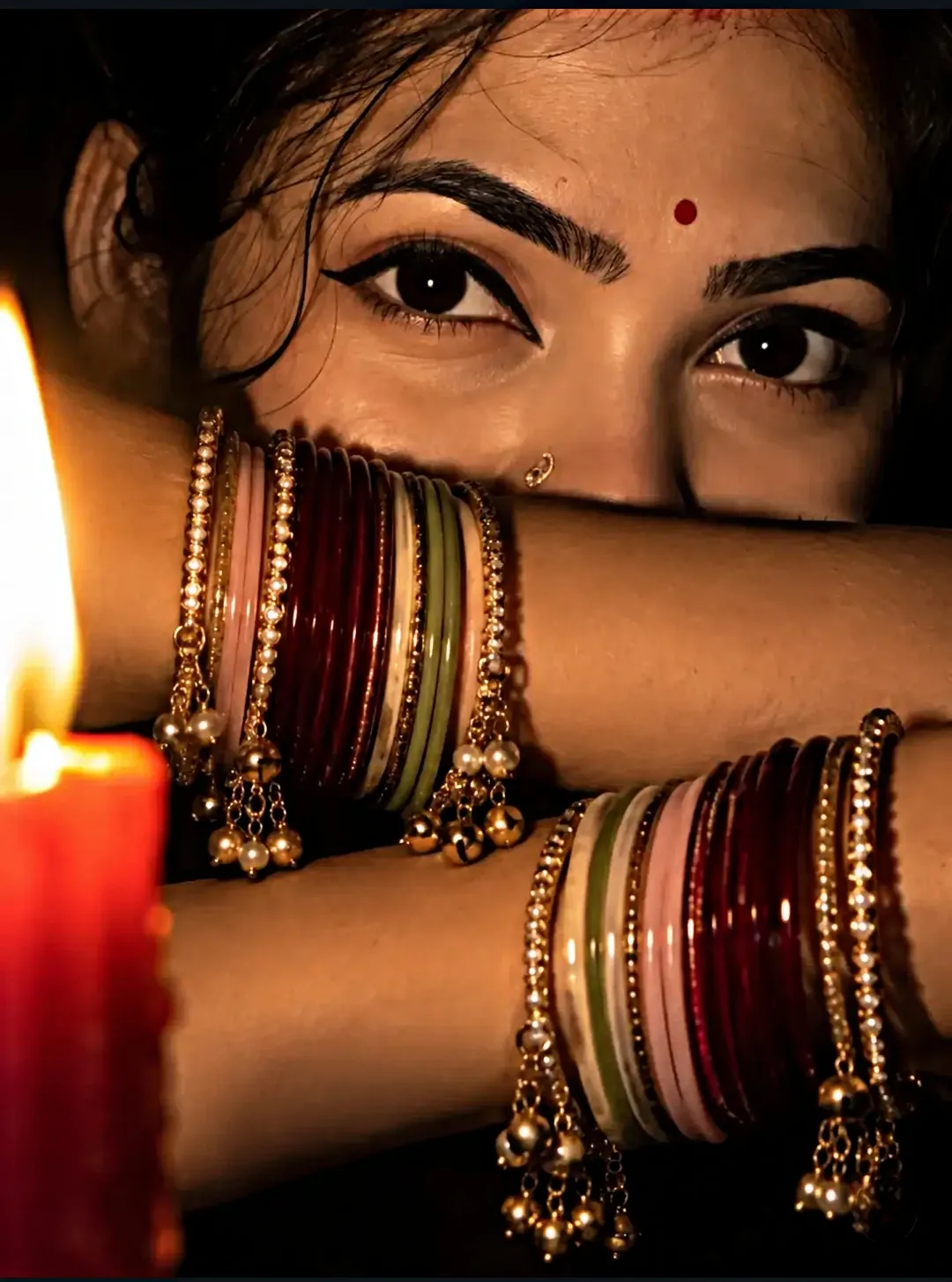 Prompt Prompt Create Ultra-realistic cinematic closeup low-light portrait of a woman (the reference image given) sitting in complete