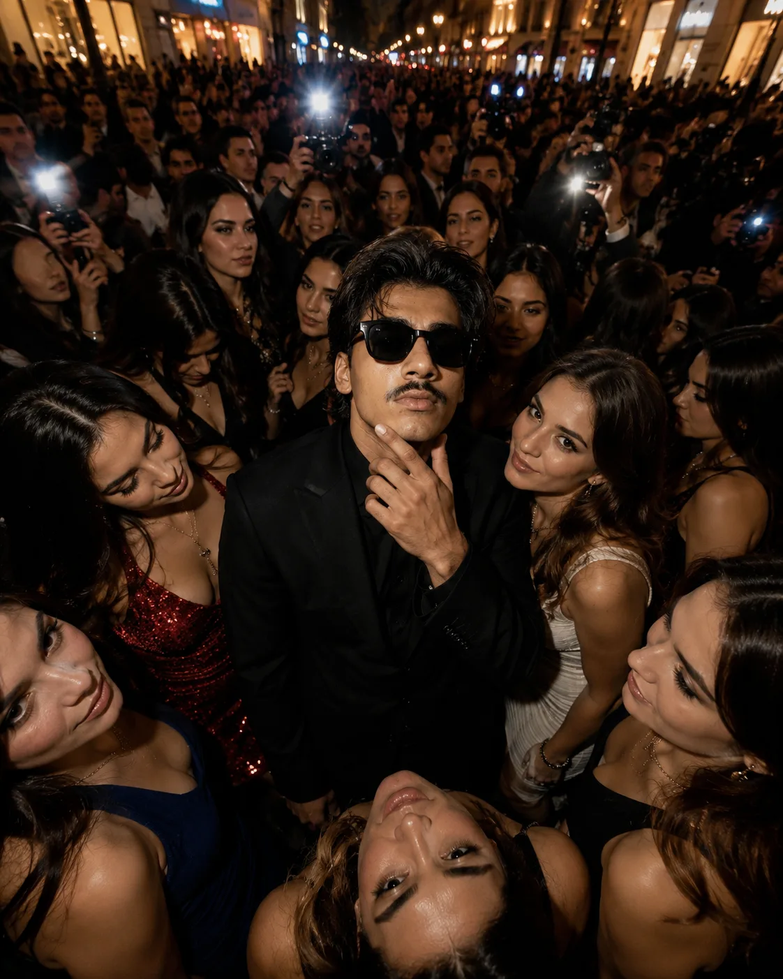 Exact Image Recreation Prompt Create a highly photorealistic cinematic nightlife fashion portrait closely recreating the reference image in