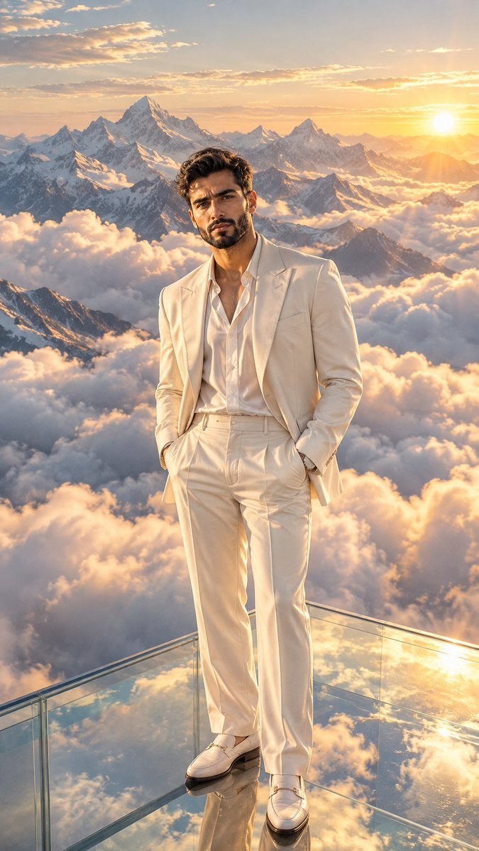 Handsome man in clouds