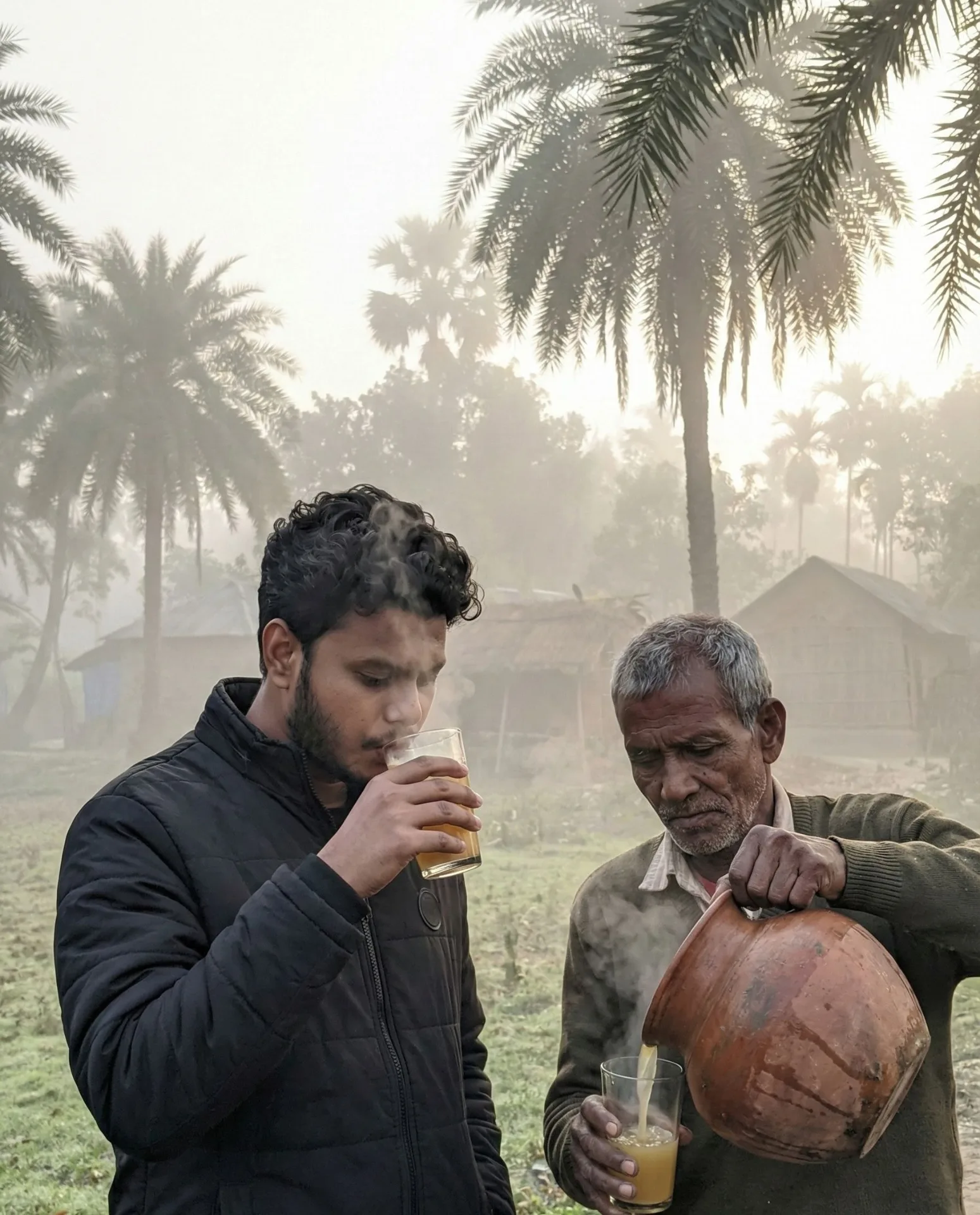 > A hyper-realistic, cinematic candid photo of a 26-year-old South Asian man with curly black hair, well-trimmed beard, and sharp facial