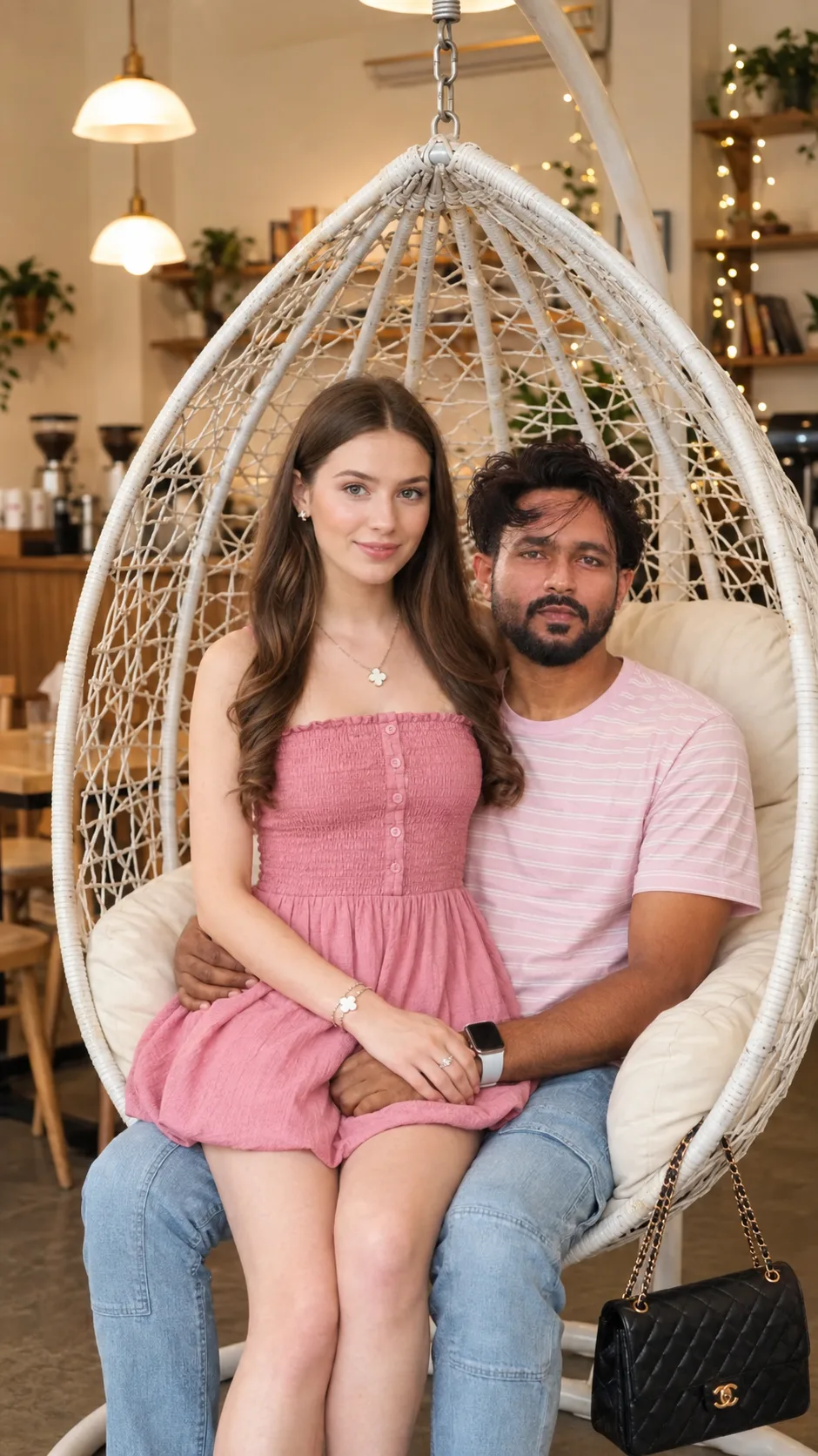 Create an ultra-photorealistic, high-end cinematic vertical 9:16 couple portrait, closely recreating the uploaded reference image.