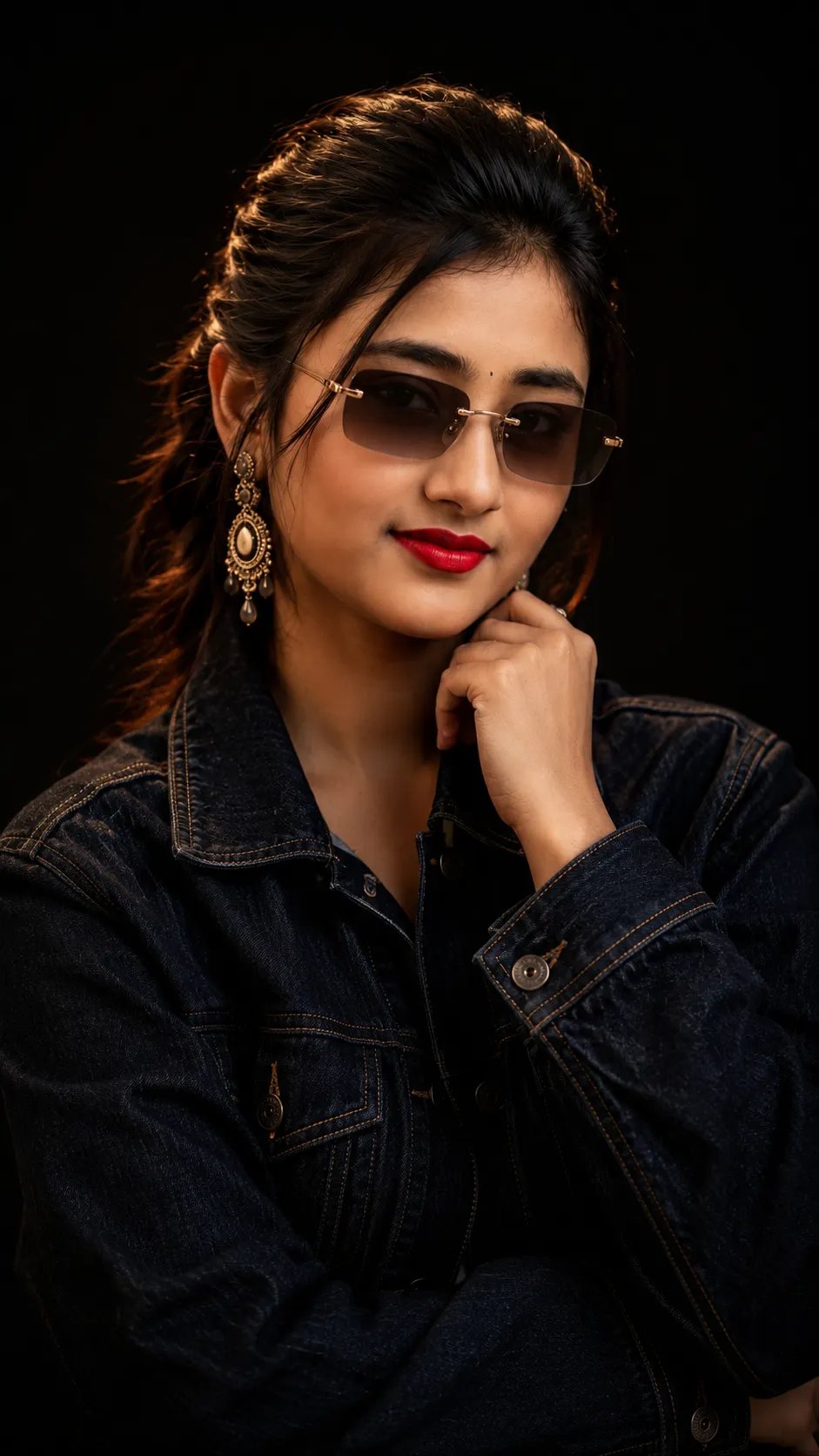 Studio portrait with denim jacket