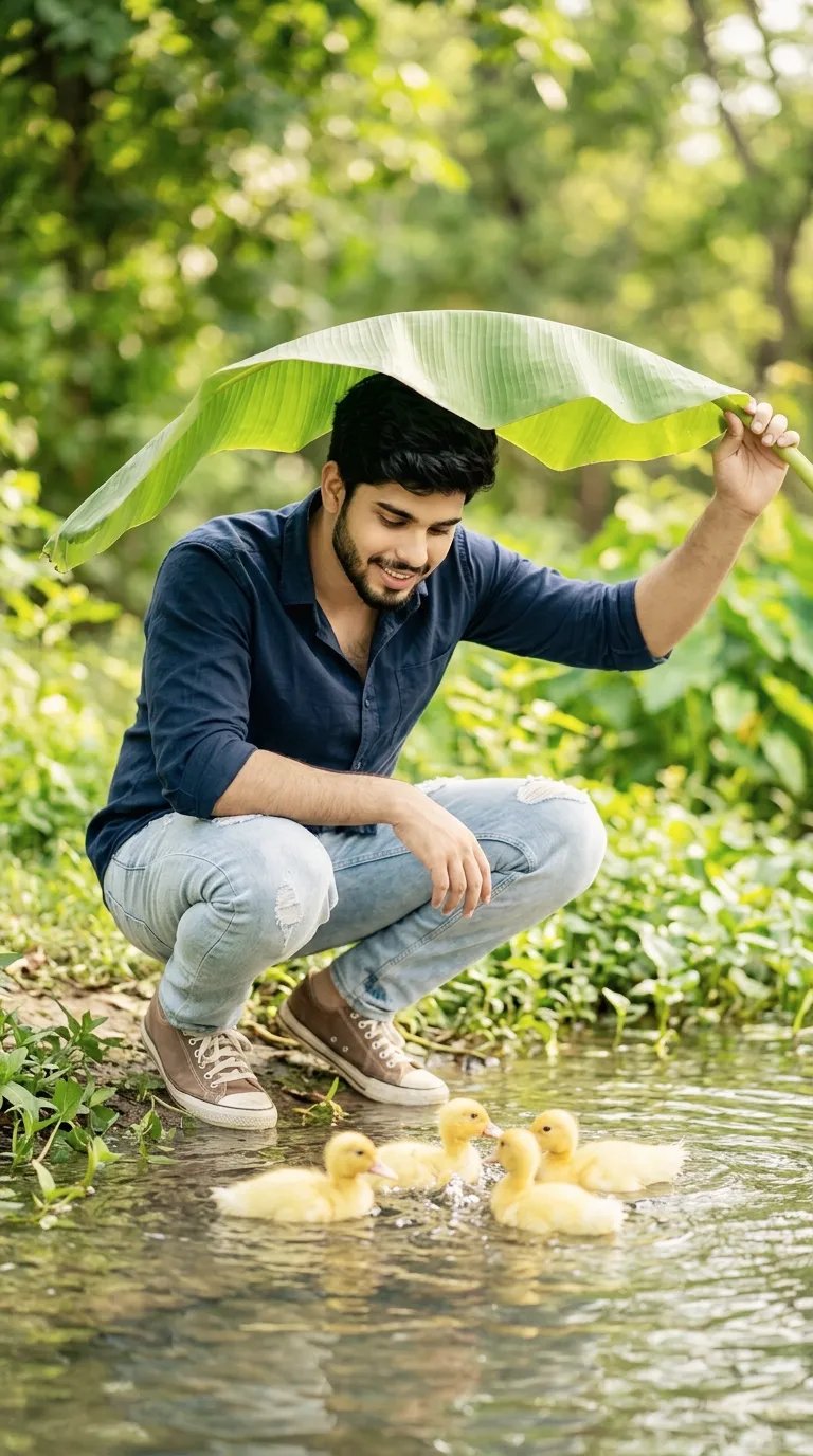 Make a young colorful, realistic portrait of a young man with a soft smile on his face and, navyblue color shirt.