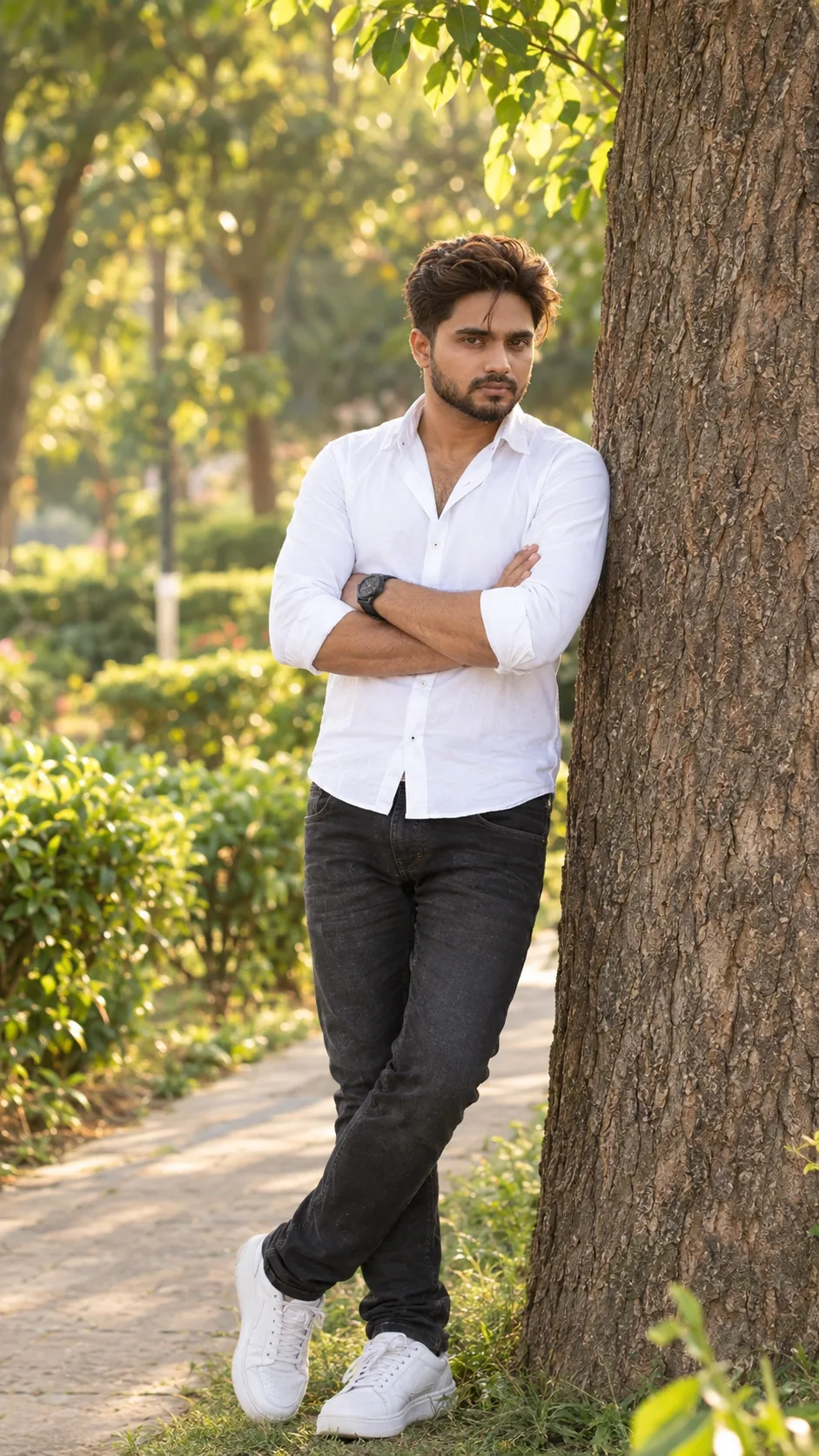 Exact Prompt Create an ultra-realistic, high-resolution cinematic outdoor portrait based exactly on the uploaded reference image.